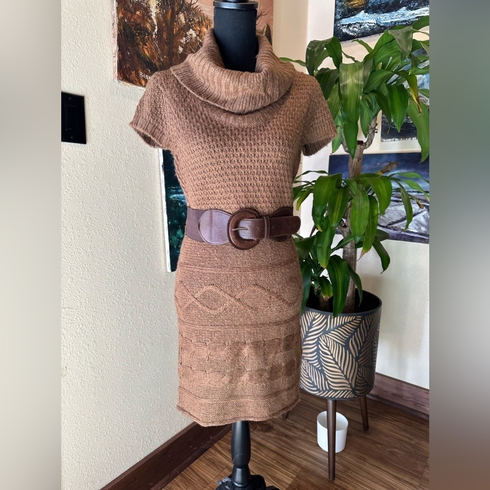 Morgan City Brown Sweater Mini Dress with Belt Size Medium